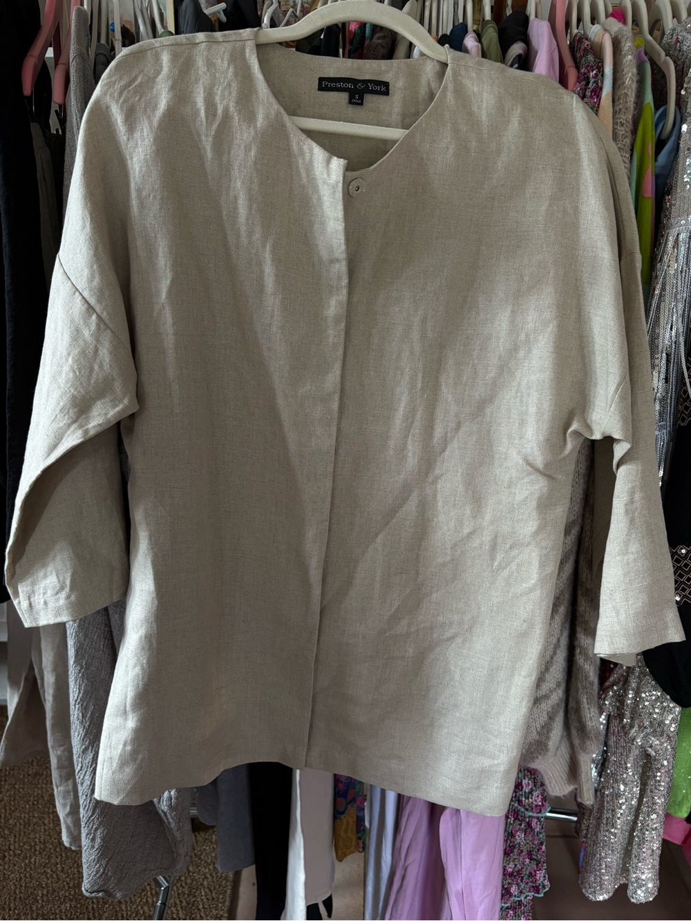 Preston & York Women's Light Cream Linen Relaxed Blazer
